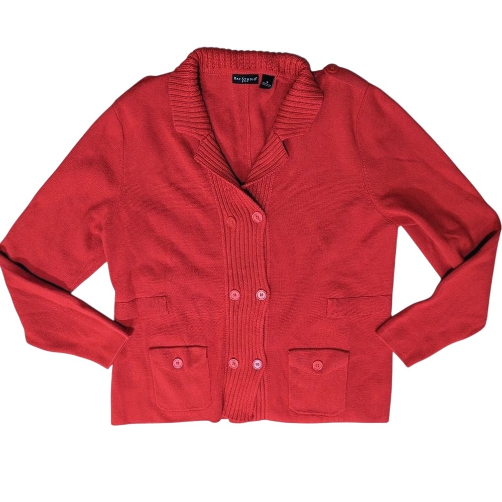 Bay Studio Plus 1X Red Double Breasted Cardigan Sweater Jacket